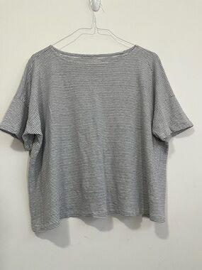 Eileen Fisher 100% Organic Linen Boxy T-shirt Top XL Short Sleeve Striped Beach